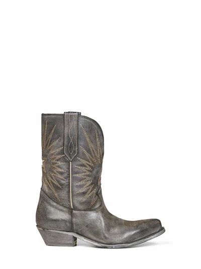 Golden Goose Black Leather Wish Star Low Boots With Silver Star In Gray