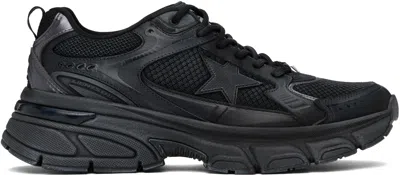 Golden Goose Lightstar Rubber-trimmed Leather And Mesh Sneakers In Black