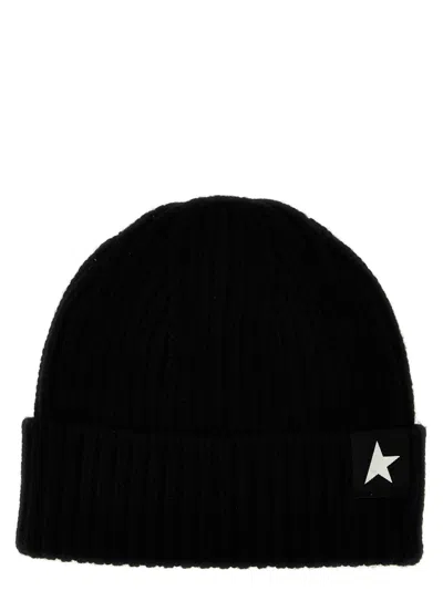 GOLDEN GOOSE BLACK LOGO LABEL BEANIE HAT