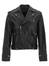 Golden Goose Black Biker Jacket With Notched Revers And Leopard Lining In Black