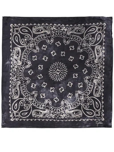 Golden Goose Black Paisley Pattern Silk Square Scarf