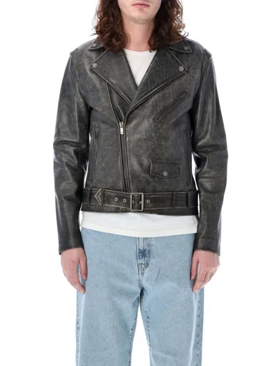 GOLDEN GOOSE BLACK REGULAR FIT LEATHER JACKET