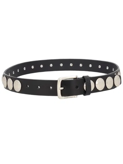 Golden Goose Black Silver Studded Cow Leather Belt In Multi