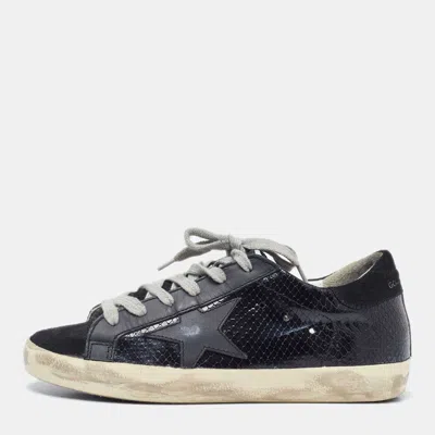 Pre-owned Golden Goose Black Suede And Python Embossed Leather Hi Star Low Top Sneakers Size 36