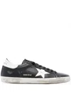 Golden Goose 'super-star' Black Low Top Sneakers With Logo Patch And Suede Details In Leather Man In Black