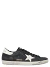 Golden Goose 'super-star' Black Low Top Sneakers With Logo Patch And Suede Details In Leather Man In Blackwhite