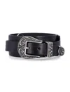 Golden Goose Black Washed Leather Belt With Silver Double Buckle In Black