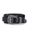 Golden Goose Black Washed Leather Belt With Silver Double Buckle In Black
