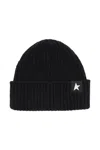 Golden Goose Mans Ribbed Black Wool Hat With Logo In Black