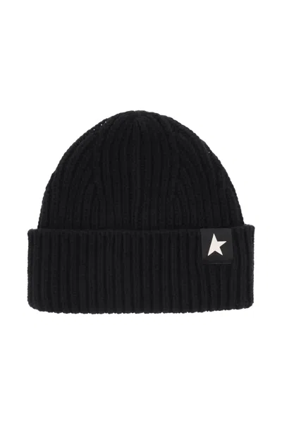 GOLDEN GOOSE BLACK WOOL DAMIAN STAR BEANIE