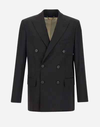 Golden Goose Black Double-breasted Jacket With Peak Lapels In Virgin Wool Man In Multicolor
