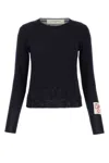 Golden Goose Crew Neck Wool Sweater With Lace Hem In Black