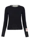 Golden Goose Crew Neck Wool Sweater With Lace Hem In Navy