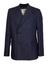 Golden Goose Navy Blue Pinstripe Double-breasted Jacket In Blue