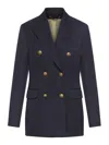 Golden Goose Blue Double-breasted Jacket With Peak Revers And Logo Plaque Detail In On The Rear In Wool Blend Wom
