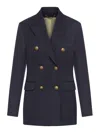 Golden Goose Blue Double-breasted Jacket With Peak Revers And Logo Plaque Detail In On The Rear In Wool Blend Wom
