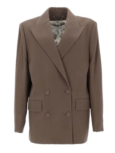 Golden Goose Double-breasted Blazer In Chevron Wool Blend In Brown