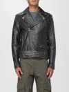 Golden Goose Black Biker Jacket With Notched Revers And Leopard Lining In Black