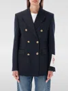 Golden Goose Blue Double-breasted Jacket With Peak Revers And Logo Plaque Detail In Blue
