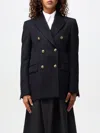 Golden Goose Blue Double-breasted Jacket With Peak Revers And Logo Plaque Detail In On The Rear In Wool Blend Wom In Navy