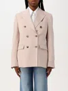 Golden Goose Pink Double-breasted Jacket With Peak Revers And Logo Plaque Detail In Pink