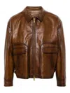 Golden Goose Deluxe Brand Long Sleeved Zipped Leather Jacket In Marrón