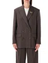 Golden Goose Journey Double Breasted Pinstripe Virgin Wool Blazer In Brown