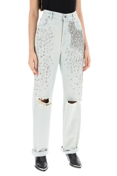 Golden Goose Kim Cabochon-crystal Bleached Jeans In Blue