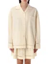 Golden Goose Texture Stripe Oversize Button-up Shirt In Beige