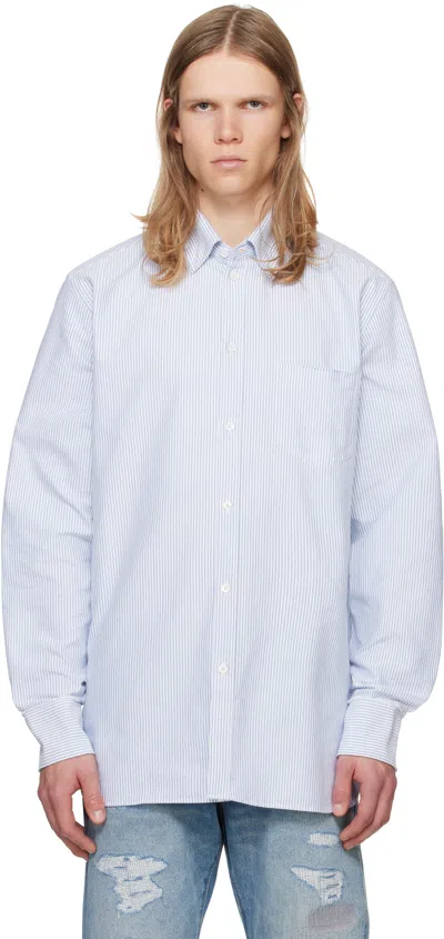 Golden Goose Blue & White Narrow Stripes Shirt In White - Infinity
