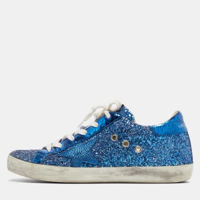 Pre-owned Golden Goose Blue Coarse Glitter Superstar Sneakers Size 38