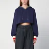 Golden Goose Drawstring Hood Short Cotton Sweatshirt In Blue