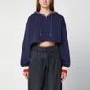 Golden Goose Drawstring Hood Short Cotton Sweatshirt In Blu
