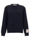 Golden Goose Crew Neck Wool Sweater With Lace Hem In Blue