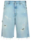 Golden Goose Bermuda Shorts With Distressed Accents And Frayed Hem In Blue