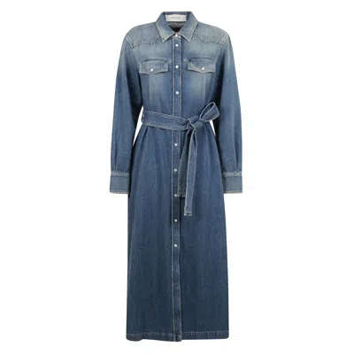 Golden Goose Blue Denim Shirt Dress In Gray