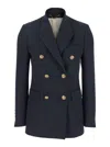 Golden Goose Blue Double-breasted Jacket With Peak Revers And Logo Plaque Detail In On The Rear In Wool Blend Wom In Blue