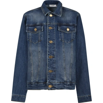 Golden Goose Blue Jacket For Kids With Logo In Denim