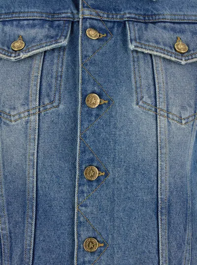 Golden Goose Blue Jacket With Classic Collar And Logoed Buttons In Denim Woman
