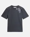 Golden Goose Dark Blue Cotton T-shirt With Contrasting Logo In Gray