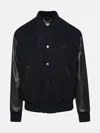 Golden Goose Bomber Jacket In Blue And Black Virgin Wool Blend In Black
