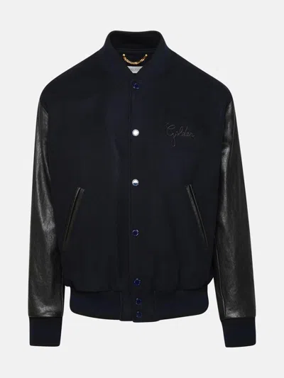 Golden Goose Bomber Jacket In Blue And Black Virgin Wool Blend