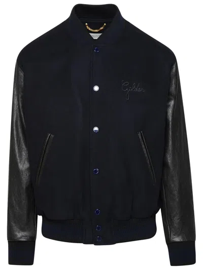 GOLDEN GOOSE GOLDEN GOOSE BOMBER JACKET IN BLUE AND BLACK VIRGIN WOOL BLEND MEN