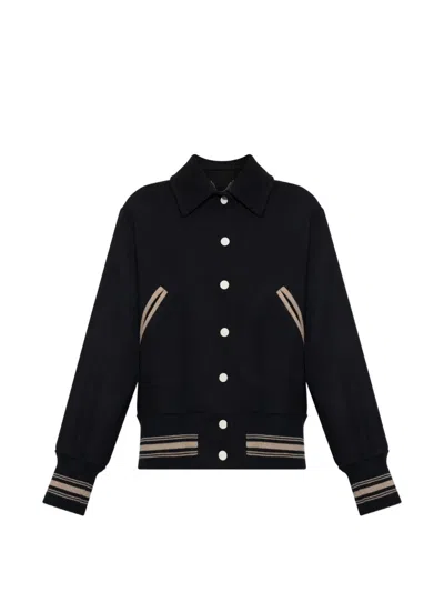 Golden Goose Bomber Jacket In Midnight-blue Wool With Embroidery In Black