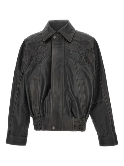 Golden Goose Bomber Jacket In Nappa Leather With Floral Embroidery In Black