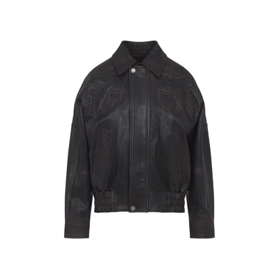Golden Goose Bomber Jacket With Flower Embroidery In Black