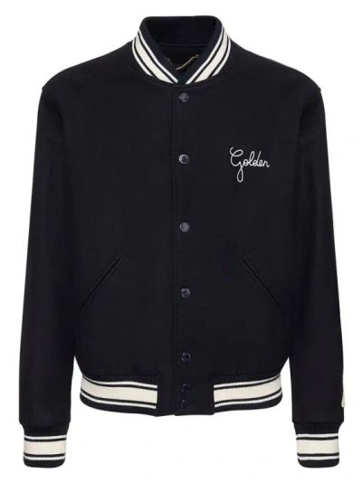 Golden Goose Bomber With Golden Embroidery In Black