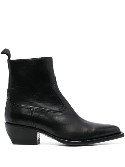 Golden Goose Pointed-toe Leather Boots In Black