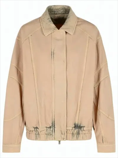 Golden Goose Boxy Silhouette Jacket With Distressed Accents In Brown