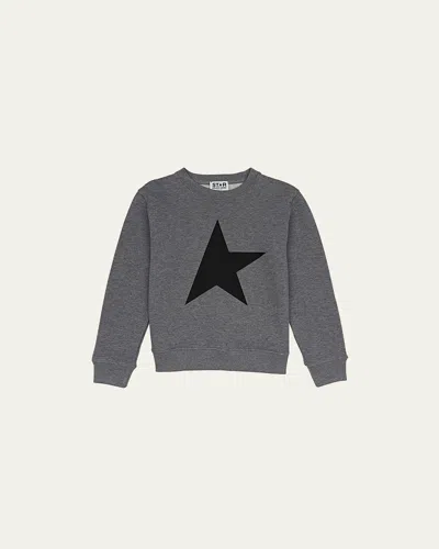 Golden Goose Kids' Boy's Crewneck Star Sweatshirt In Grey Melange/black